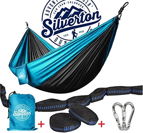 Camping Hammock with Nylon Straps and Carabiners by Silverton Portable & Durable 210T Nylon Rated for 450 lbs. & Can Be Used to Doublenest - Great for Backpacking The Great Outdoors