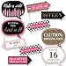 Big Dot of Happiness Funny Chic Sweet Sixteen Birthday - Pink, Black and Gold - 16th Birthday Party Photo Booth Props Kit - 10 Piece