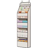 Univivi 5-Shelf Fabric Door Storage Over Door Hanging Organizer with 4 Large Pockets and 3 Small PVC Pockets Nursery Closet Cabinet Wall Mount Hanging Storage Organizers for Baby Nursery (Beige)