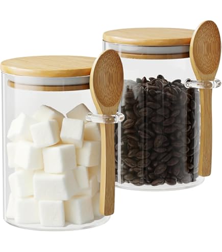 Fecoqi Glass Jar With POP-Up Lid - 11oz (0.34qt) Airtight, Clear, Includes Spoon For Dry Food Storage