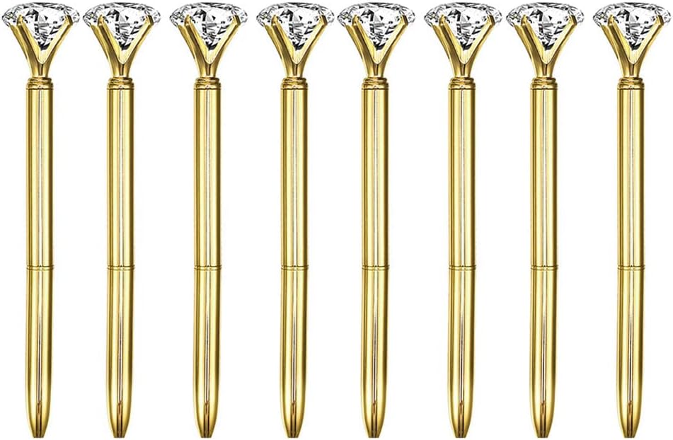 MEGA 8 PCS Crystal Diamond Pen Metal Rotate Black Ink Ballpoint Pen Gold, 8 count (Pack of 1)