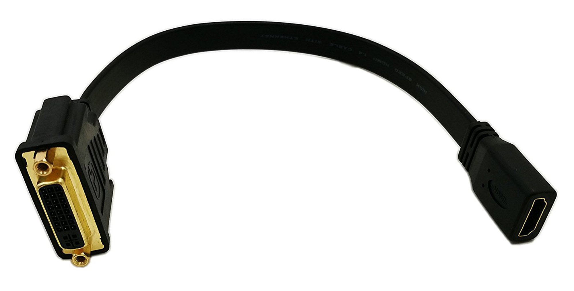 zdyCGTime HDMI to DVI Adapter Cable, 1 FT Flat Slim HDMI Female to DVI 24+5 Female Converter, HDMI to DVI-D Video Cord 1080P for HDTV, Plasma, DVD and Projector.