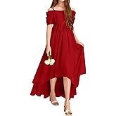Haloumoning Girls Cold Shoulder Dress A-line Asymmetrical Chiffon Junior Bridesmaid Birthday Party Dress