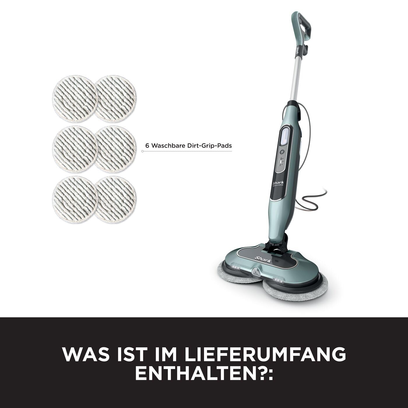Shark Dampfreiniger Mop, automatisch, mit Steam Blaster, 6 Schmutzfänger-Pads, 3 Dampfstufen, bei Flecken und Schmutz, hygienische Reinigung für versiegelte Hartböden, 8m Kabel, Salbei-Grün, S8201EUCP 9
