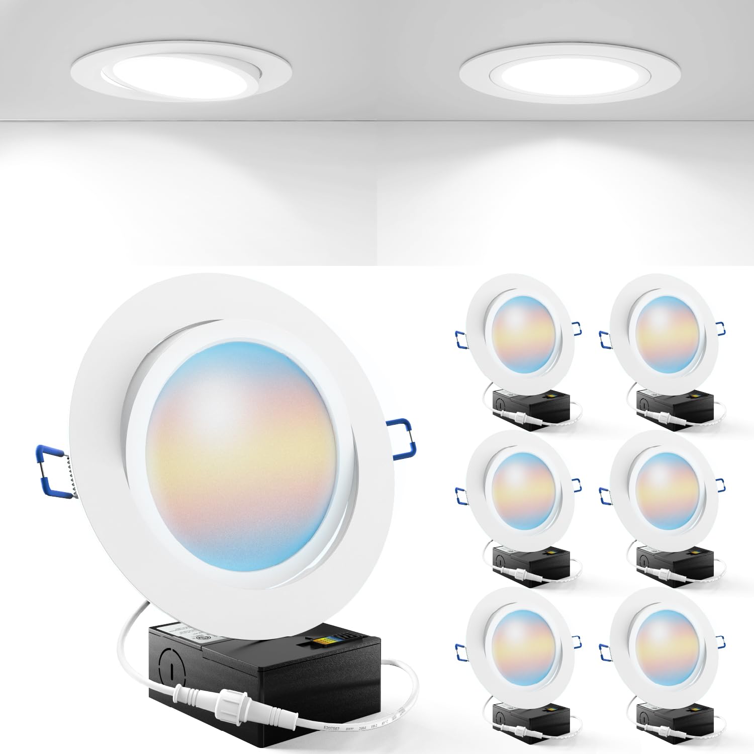 Photo 1 of Sunco 6 Pack Adjustable Recessed Lighting LED, Gimbal Lights 6 Inch Directional Eyeball Canless, Selectable CCT 2700K/3000K/4000K/5000K/6000K, Dimmable, 12W, with Junction Box ETL