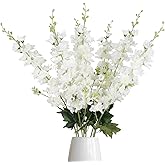 White Delphinium Artificial Flowers,8PCS Long Stem Silk Larkspur Flowers 33.5'' Faux Delphinium Stems for Tall Vase Home Wedding Table Decor(White)