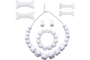 JHWZAIY White Beads Necklace, Costume Jewelry For Women Strand Necklaces, Acrylic African Beaded Necklace Chunky Statement, Halloween Necklaces