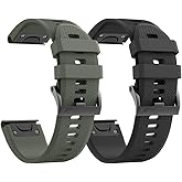 Notocity Compatible with Fenix 5X Watch Bands 26mm Silicone Watch Strap for Fenix 5X/Fenix 5X Plus/Fenix 6X/Fenix 6X Pro/Fenix 7X/Fenix 3/Fenix 3 HR/Tactix/Descent MK1/D2 Delta PX/D2 Charlie(Black/army green)