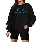 CAZYCHILD Mama Sweatshirt for Women Boy Mama Embroidered Crewneck Long Sleeve Funny Momma Letter Print Pullover Tops