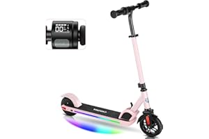 Caroma Electric Scooter for Kids Ages 6-14, 180W/150W Motor & 10 Mph, 85 Mins Ride Time, Adjustable Height & Speed, LED Display & Colorful Lights, Kids Electric Scooter, Best Gifts for Girls and Boy