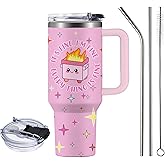 NIAXAUYT Funny Gifts for Women, 40oz Dumpster Tumbler with Handle, Pink Office Desk Accessories, Birthday Christmas Gifts for Coworkers Friends, It's Fine Everything Is Fine Mug