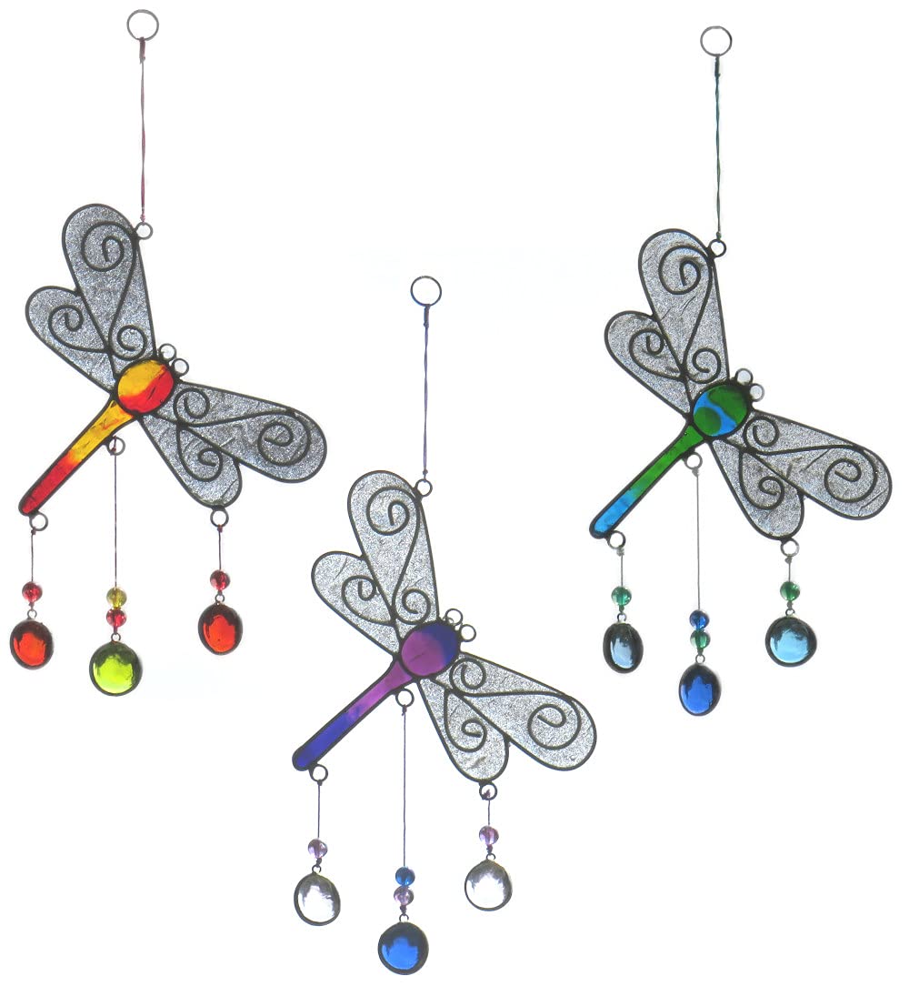 Set of 3 Resin Dragonfly Suncatchers for window hanging or the garden