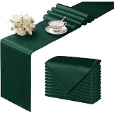 Manyshofu Dark Green Satin Table Runner 12x108 - 12 Pieces | Satin Fabric, Seamless Design With Tight Stitching, Silky Surface, Low-Heat Wrinkle Recovery, For Weddings And Parties