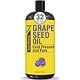 Seven Minerals Pure Cold Pressed Grapeseed Oil - Big 32 fl oz Bottle - Non-GMO, Hexane Free, Natural & Lightweight Grape Seed Oil for All Skin Types & Hair, Perfect for Massage Therapy & Aromatherapy