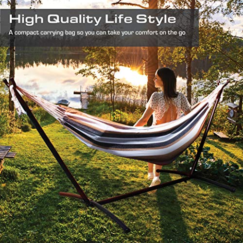 Mototeks Double Hammock with Steel Stand and Carry Bag for Garden Deck Yard Campsite Indoor