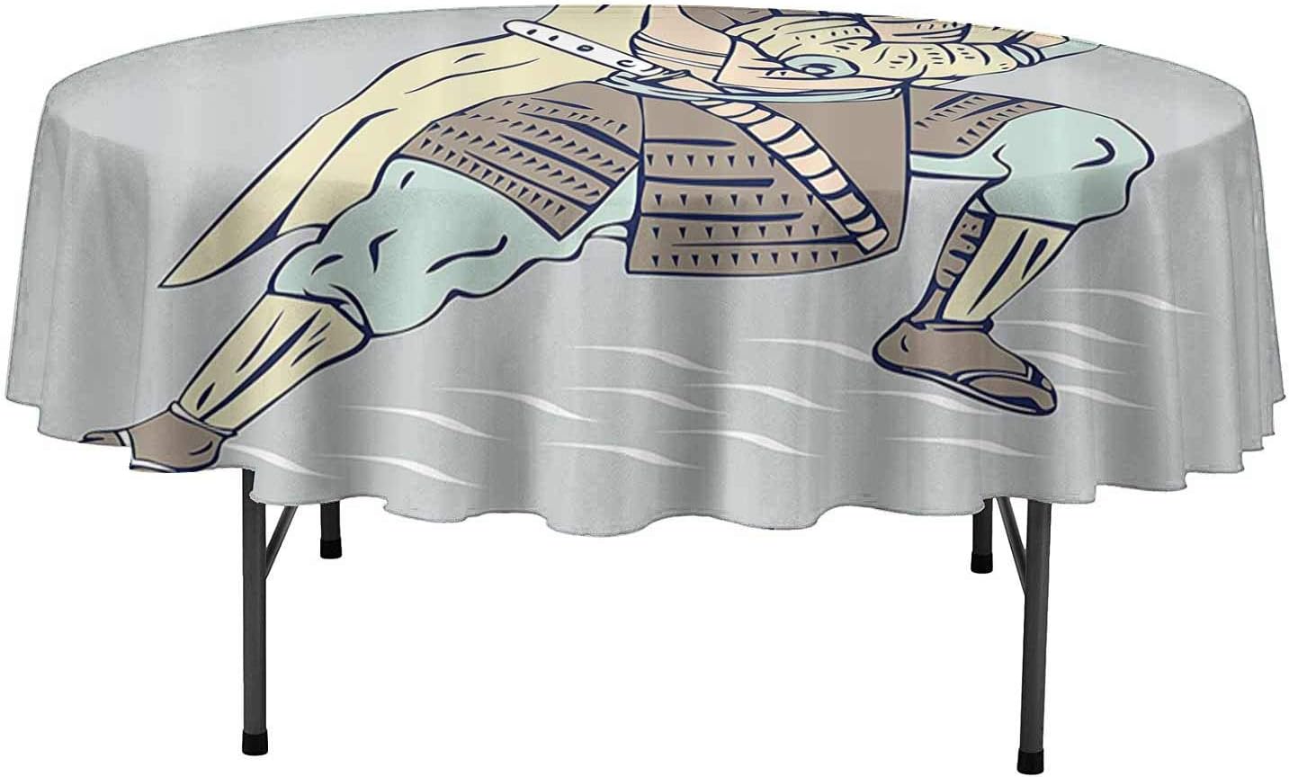 Aishare Store Wrinkle Free Dinner Tablecloth Japanese Samurai Warrior Drawing Sword Fighter Theme Illustration Table Cover for Home Use. D47 Inch Baby Blue Chocolate Baby Pink