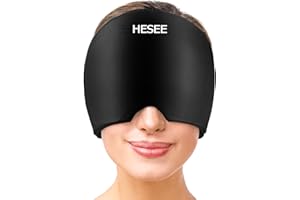 HESEE Migraine Relief Cap, Headache Relief Hat for Migraine Cap, Hot and Cold Therapy, Headache Eyes Mask for Stress Relief, Ice Pack Head Wrap for Sinus, Puffy Eyes, Tension,Black