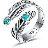 Senpotly 925 Sterling Silver Turquoise Feather Ring for Women - Adjustable Western Style Malachite Ring - Vintage Eagle Jewelry Gift for Daughter