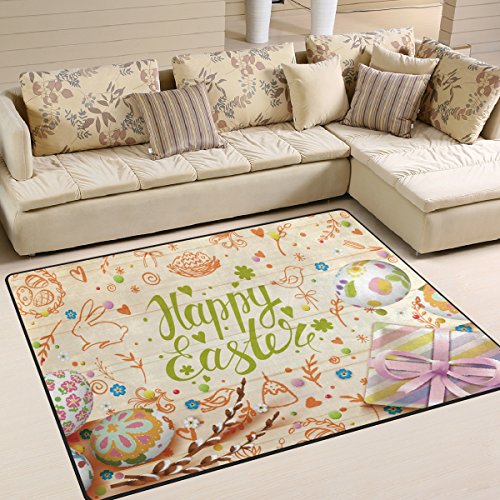 ALAZA Area Rug 5'3"x4'Happy Easter Bunny Floral, NonSlip