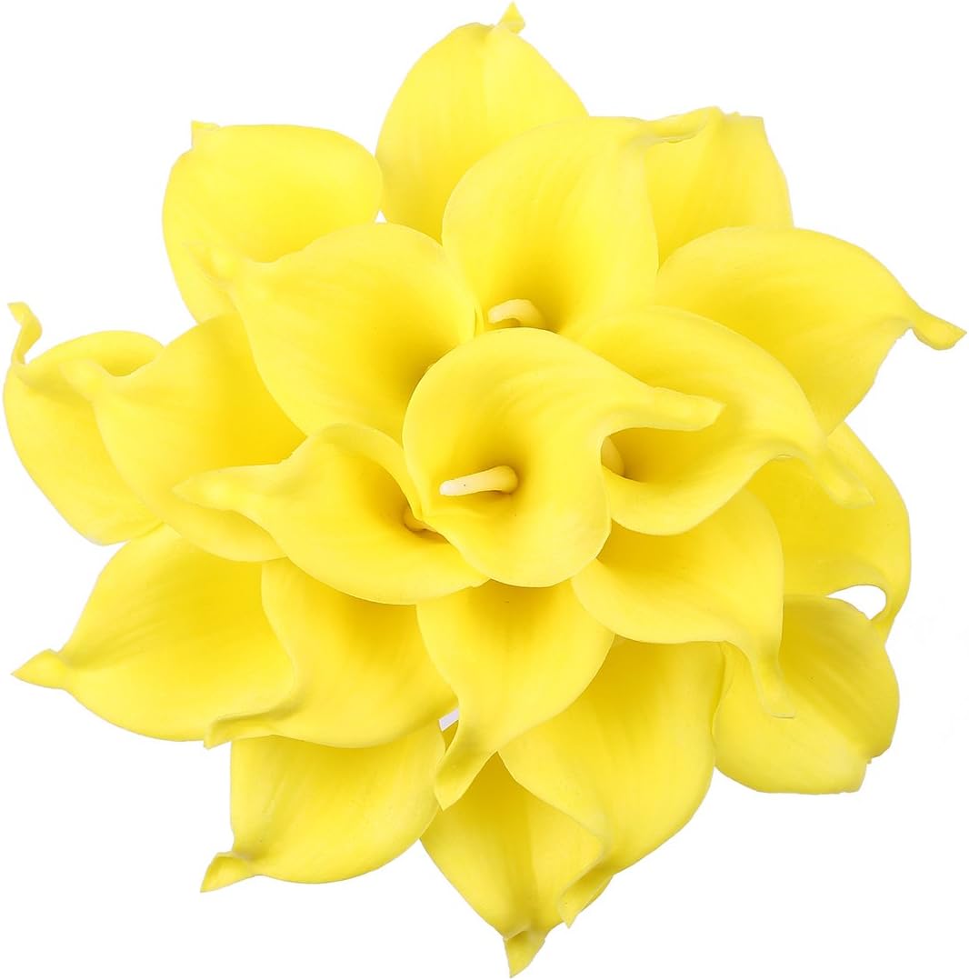 Leagel Calla Lily Bridal Wedding Bouquet Head Lataex Real Touch Flower Bouquets (20, Pure Yellow)