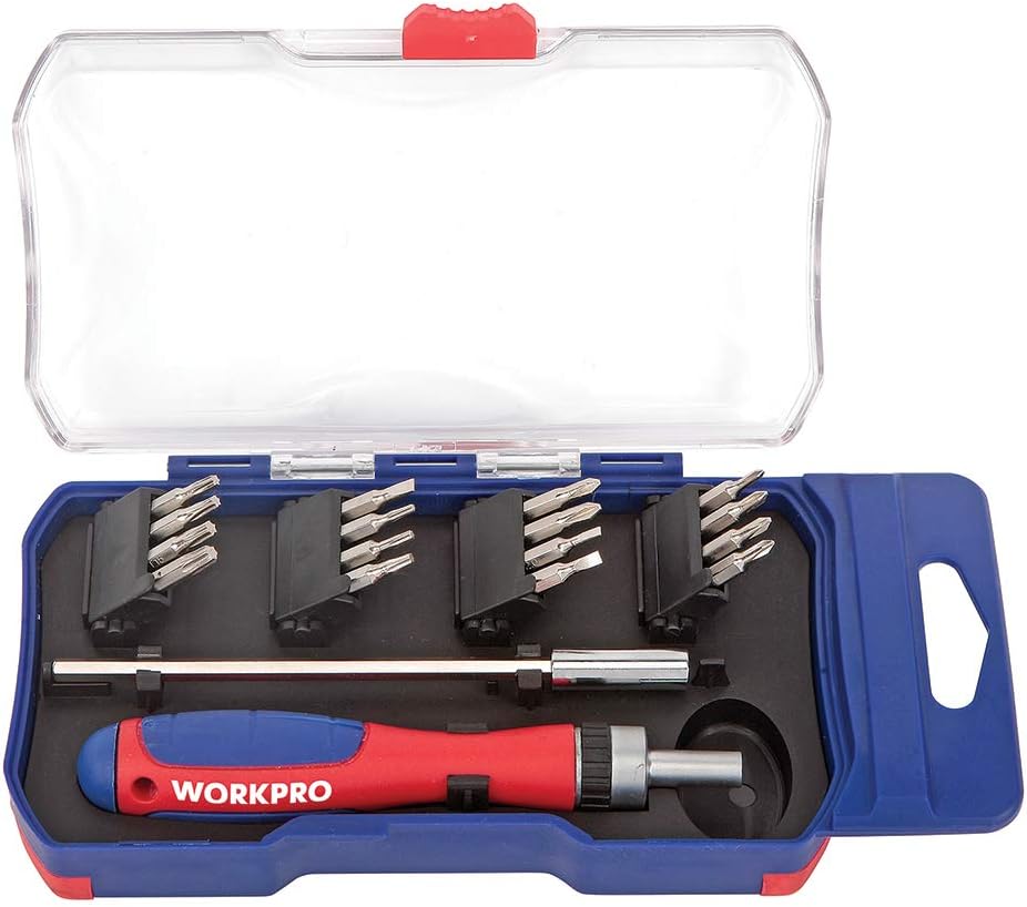 WORKPRO 18 Piece Ratcheting Screwdriver Set w/Extension Bar, Chrome Vanadium Steel w/Anti-Slip Handle, (1 Set) - - 