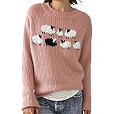 Women's Knitted Fair Isle Print Retro Sweater Casual Loose Crewneck Long Sleeve Lightweight Cropped Pullover Tops 2025