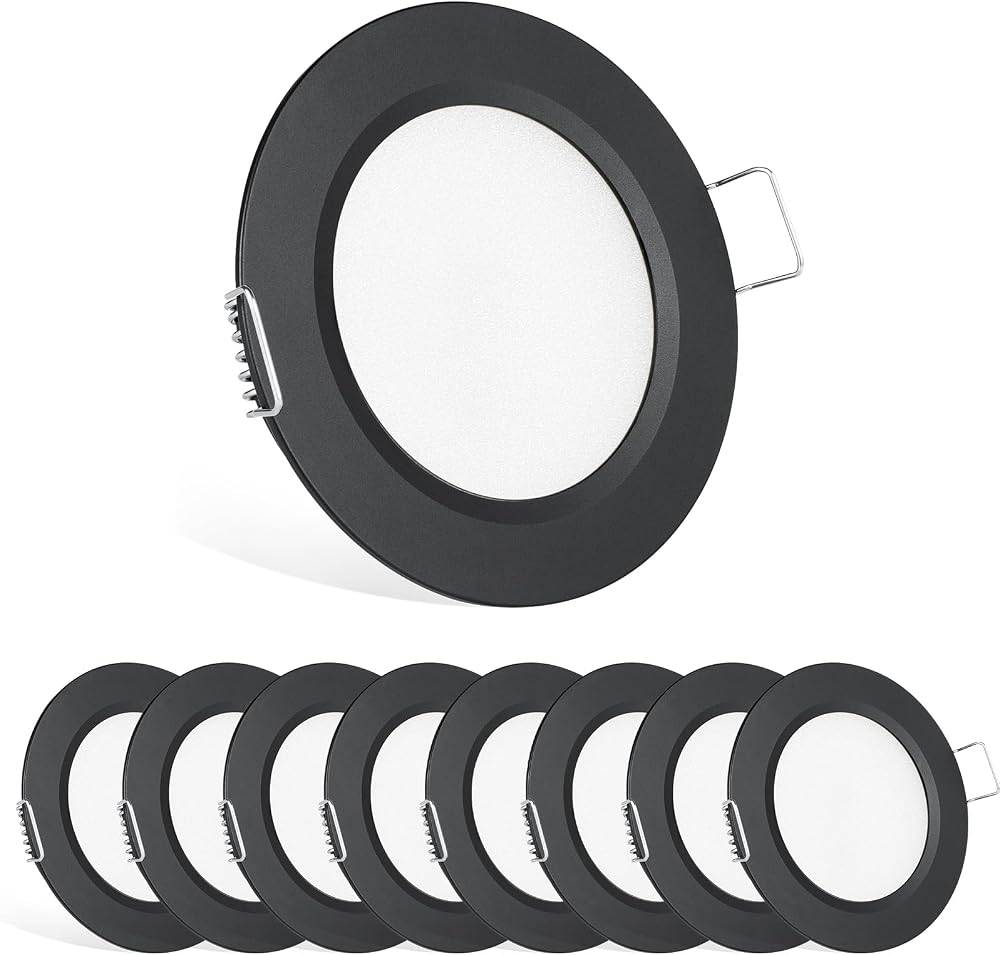 acegoo 12V LED Recessed Downlight 68mm Dia 13mm Thick 8 Pack Black 3000K