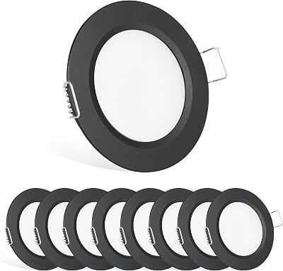 acegoo 12V LED Recessed Downlight 68mm Dia 13mm Thick 8 Pack Black 3000K
