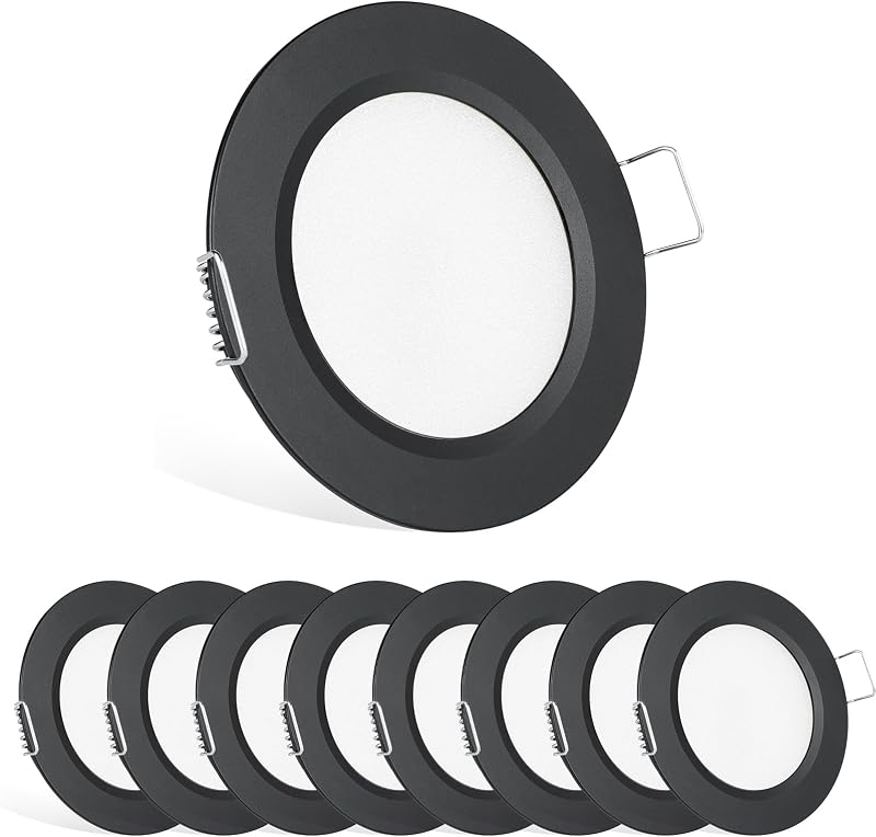 acegoo 12V LED Recessed Downlight 68mm Dia 13mm Thick 8 Pack Black 3000K