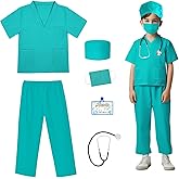 Rizuko Kids Doctor Scrub Costume,Halloween Cosplay Dress up,Nurse Scrub Set Gift for Boys and Girls 3-12Years Old 6PCS