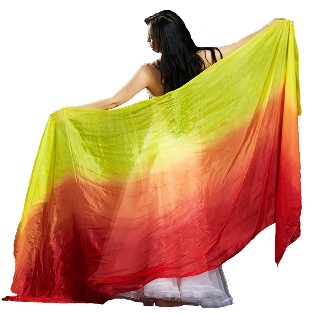 Leemiman Women 2.5 m Long Belly Dance Silk Veils Hand-made Dyed Veil (Red Orange Yellow)