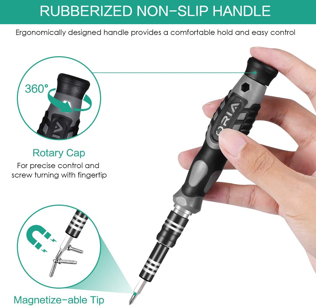 ORIA Screwdriver Set, 2020 New Version 106 in 1 Screwdriver kit with 102 Precision Screwdriver Bits, Professional Repair Tool Kit with Magnetic Ring for Smartphone, Tablet, PC, Toys. - - 