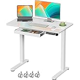 Gibbon Mounts Glass Standing Desk with Drawer, 35×20Inch Whole Piece Height Adjustable Rising Desk, Electric Sit Stand Desk w