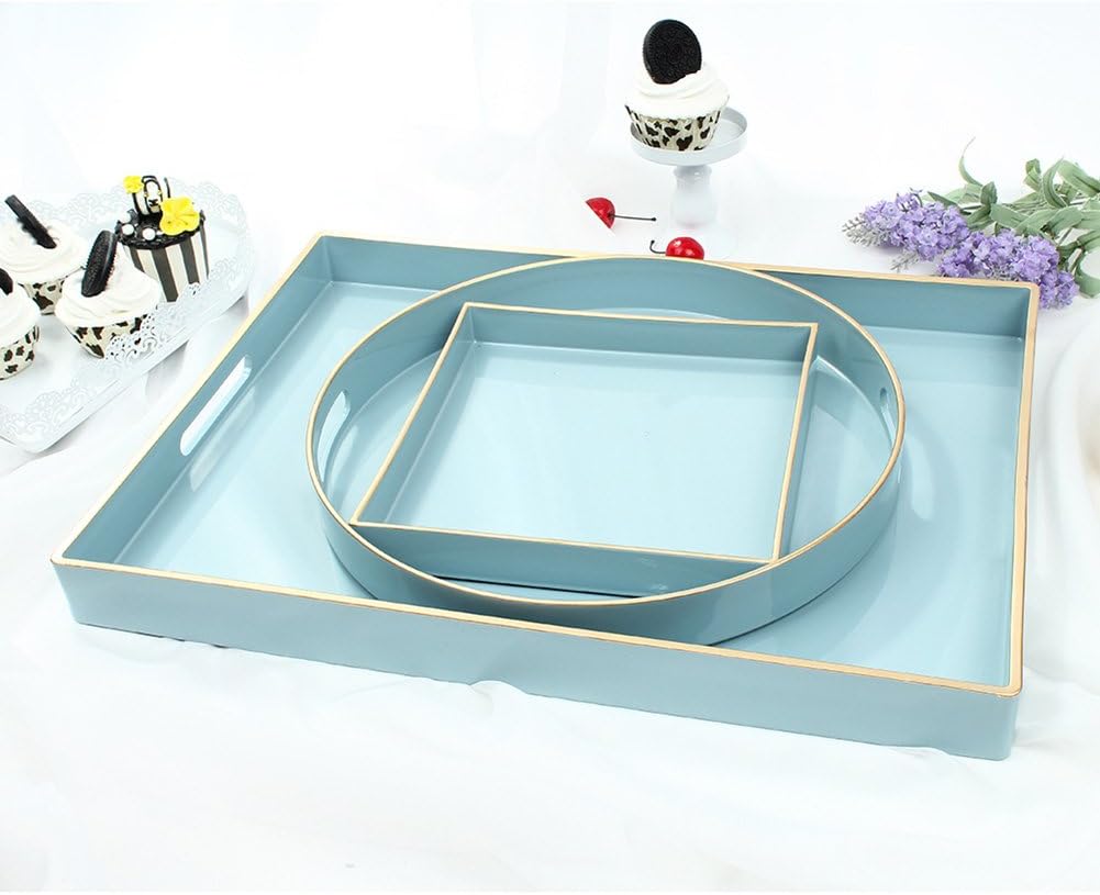 CC Wonderland Serving Tray with Handles (Set of 3) Blue, 1 Rectangle, 1 Square, 1 Round, Decorative tray for Ottoman & Coffee table