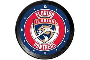The Fan-Brand NHL Florida Panthers: Ribbed Frame Wall Clock - Sports Team Bar Sign Décor - Home Man Cave, Party Decoration - Made On Demand
