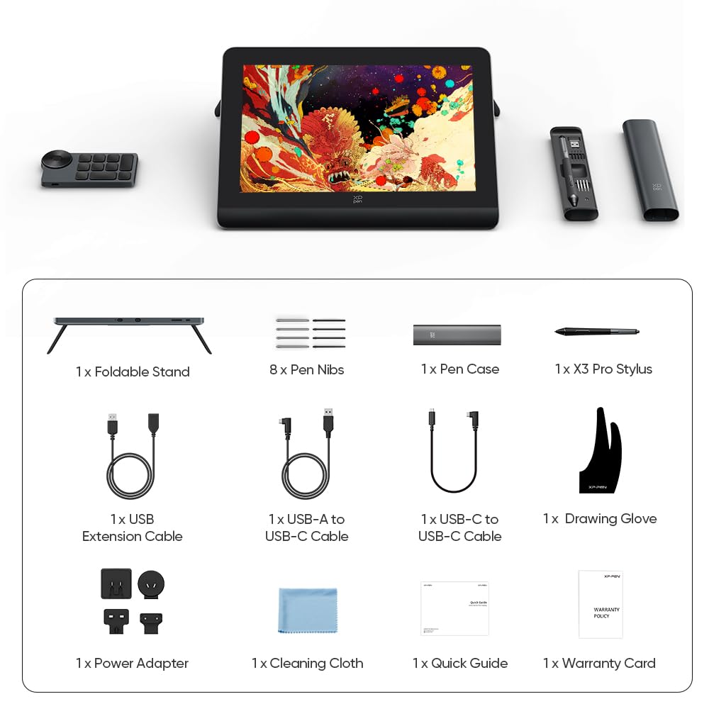 XPPen Artist Pro 14 Gen 2 Grafiktablett mit 14 Zoll Display, Entspiegeltem Bildschirm, 16384 Druckstufen Batterielos Stift, mit Ständer und Mini-Tastenfeld, für Windows, macOS und Android 9