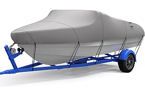 VIGORVAN Heavy Duty Boat Cover, 20-22ft Waterproof Trailerable Heavy Duty Marine Grade Bass Boat Cover, Fits Tri-Hull, V-Hull, Runabout, Fishing Boat, Grey