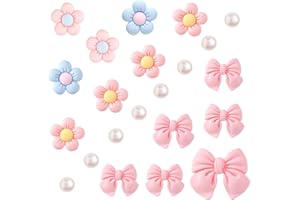 Geveay Cute Flower Bow Shoe Charms for Girls Women,22Pcs Pink Shoe Charms with Pearl,Resin Flower Accessories for Decoration 