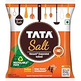 Tata Salt, 1 kg - (1000 grams pack) - 35.27 oz - India - Vacuum evaporated iodised salt - Vegetarian