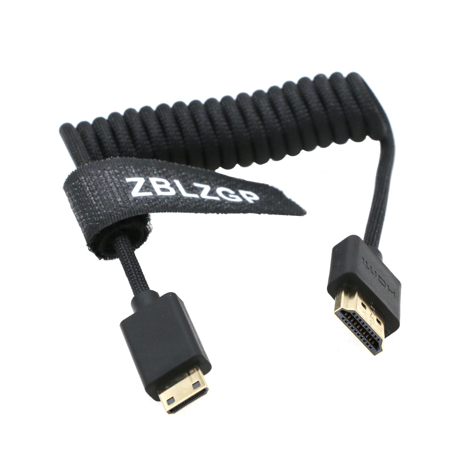 ZBLZGP 8K HDMI Cable Type A HDMI 2.1 Braided Coiled Right Left Angle for Sony Canon R5 Nikon Blackmagic Pocket Cinema Cameras (Mini HDMI-HDMI, Black Braided)