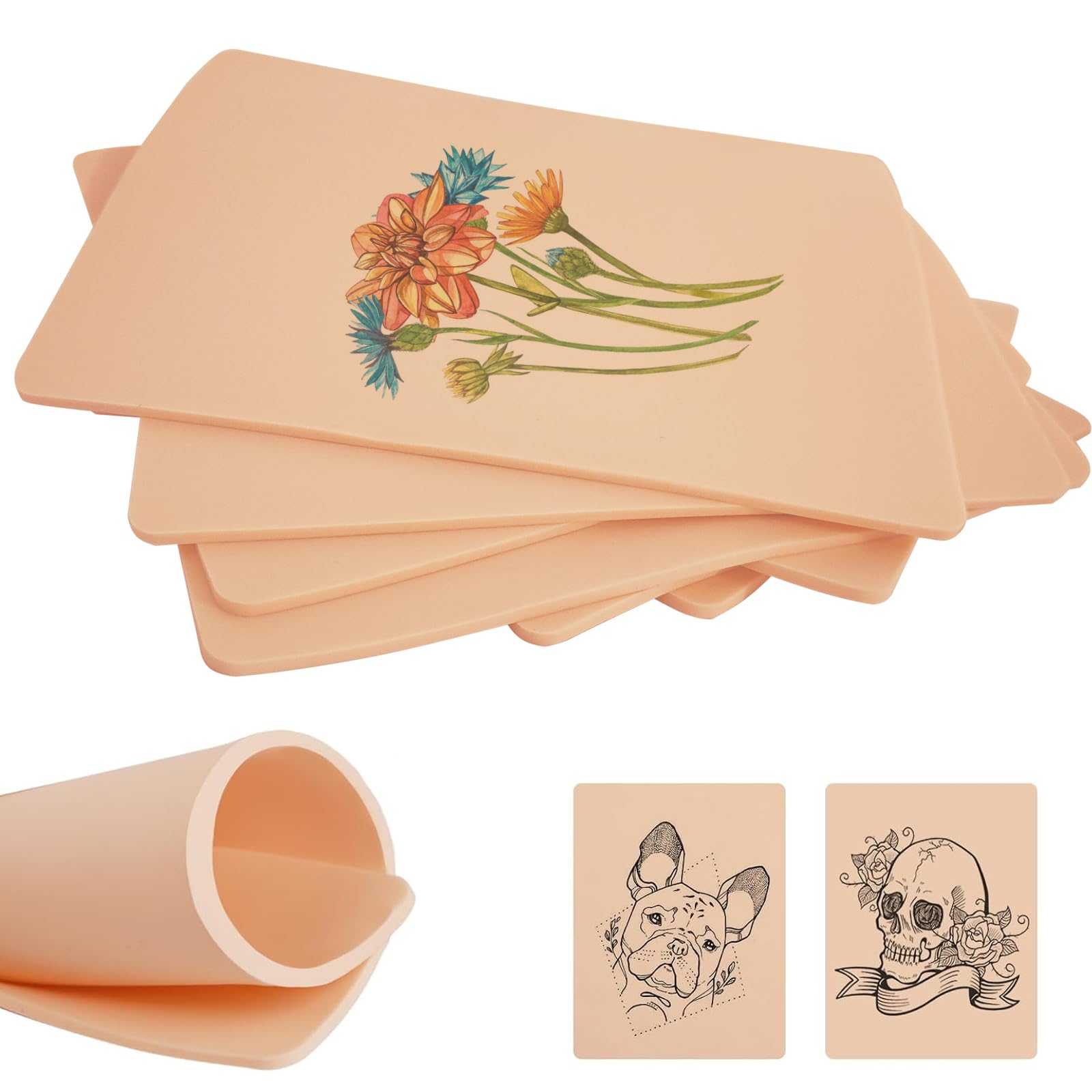 TONBAO 8PCS 3MM Tattoo Practice Skin Double-Sided Fake Skin 19 x 14 cm for Tattoo Accessories, Beginners and Experienced Artists