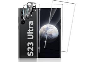 OUYTEU [2+2 Pack] Galaxy S23 Ultra 5G Screen Protector and Camera Lens Protector, 9H Tempered Glass, Fingerprint Unlock, 3D Curved, HD Clear Scratch Resistant for Samsung Galaxy S23 Ultra Glass Screen Protector (6.8 Inch)