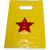 L LIFETIME Party Favor Plastic Goodie Bags with Handles- Theme Birthday Supplies Gift Bag for Kids and Adults - Red Star (24 Pack)