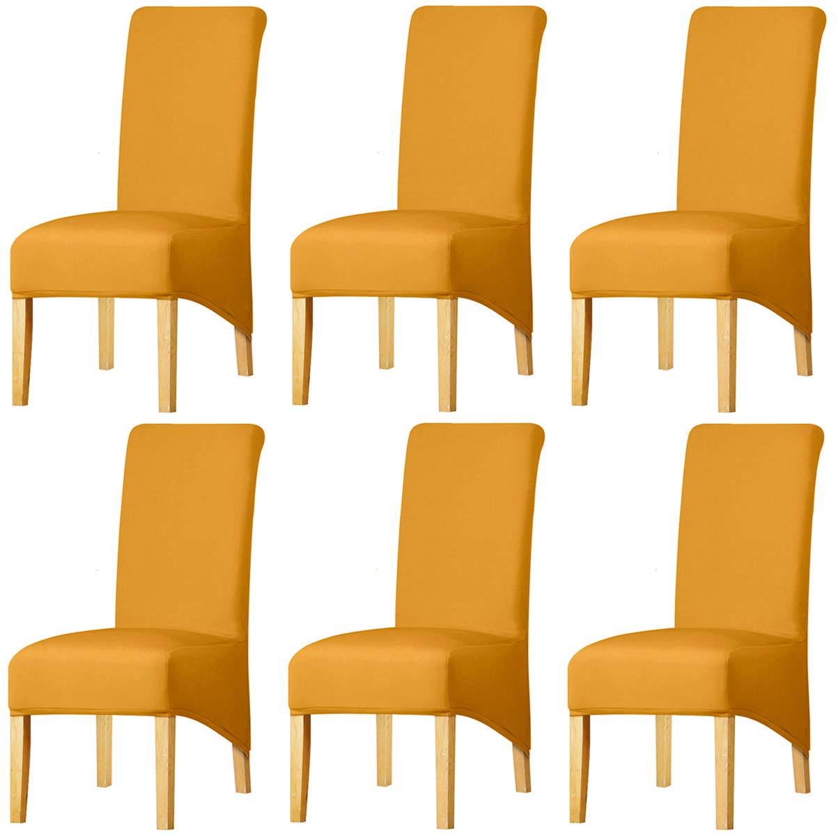 KELUINA High Back Solid Fabric Stretch XL Chair Covers for Dining Room, Spandex Large Dining Chair Slipcovers for Home Living Restaurant Hotel (Mustard,Set of 6)