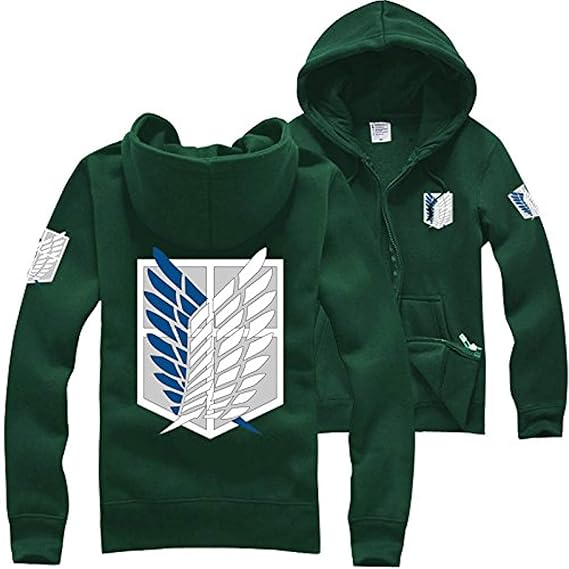 CosplayGo Attack on Titan Sweatshirt Jacke, Shingeki no Kyojin Hoodie Grün