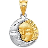 JewelryWeb 14k Yellow Gold Solid Satin Sun and Celestial Moon Charm 20x13mm Pendant Necklace for Women