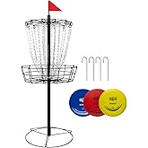 Disc Golf Basket - Portable Disc Golf Target with Heavy Duty 24-Chains Come with 6pcs Disc Golf Discs and Carry Bag, Ground Stake -Suitable for Players of All Levels - Multi Color Available