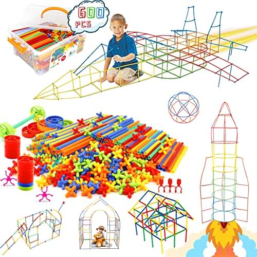Ggiibro Straw Constructor Toys STEM Building Toys 600Pcs Straw Toy