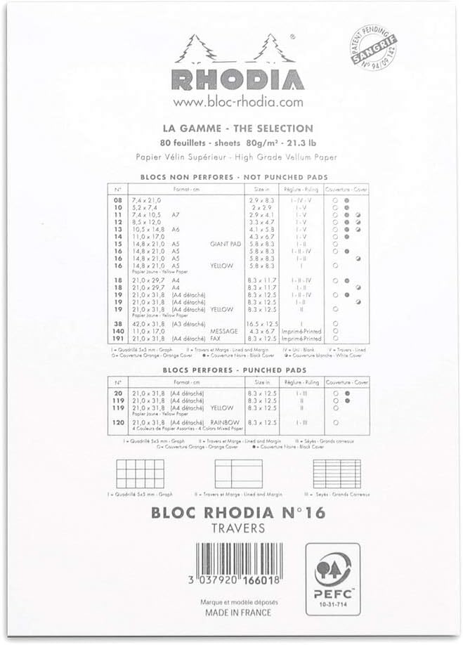 RHODIA 16601C, Stapled Notepad N°16 White, A5, Lined, 80 Detachable Sheets, White Clairefontaine Paper 80 g/m, Soft - Image 4