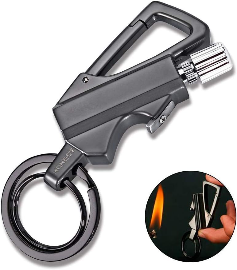 QIANGUANG Flint Metal Match Fire Starter and Bottle Opener Car Key Ring Kerosene Fillable Lighter Gift Male Female Outdoor Emergency Lifesaving Equipment（Kerosene not include）